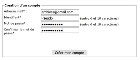 Capture d'écran du formulaire de création d'un compte utilisateur