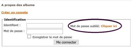 Capture d'écran de l'interface de connexion aux comptes utilisateurs avec le lien "Mot de passe oublié" entouré