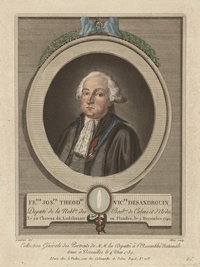 Portrait couleur d'un homme tourné de trois-quart portant une perruque.