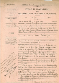 Délibération du Conseil municipal de Beaumetz-les-Loges où il est question du projet d'ériger un monument à la mémoire de Monsieur Hergott, sous-préfet, qui fut tué héroïquement le 10 avril 1918 dans l'exercice de ses fonctions.