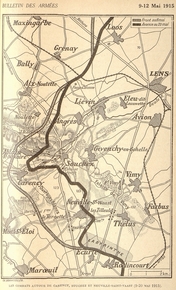 Carte d'Artois montrant des lignes de front à diverses dates.