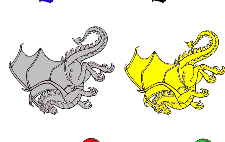 Six dragons colorisés.