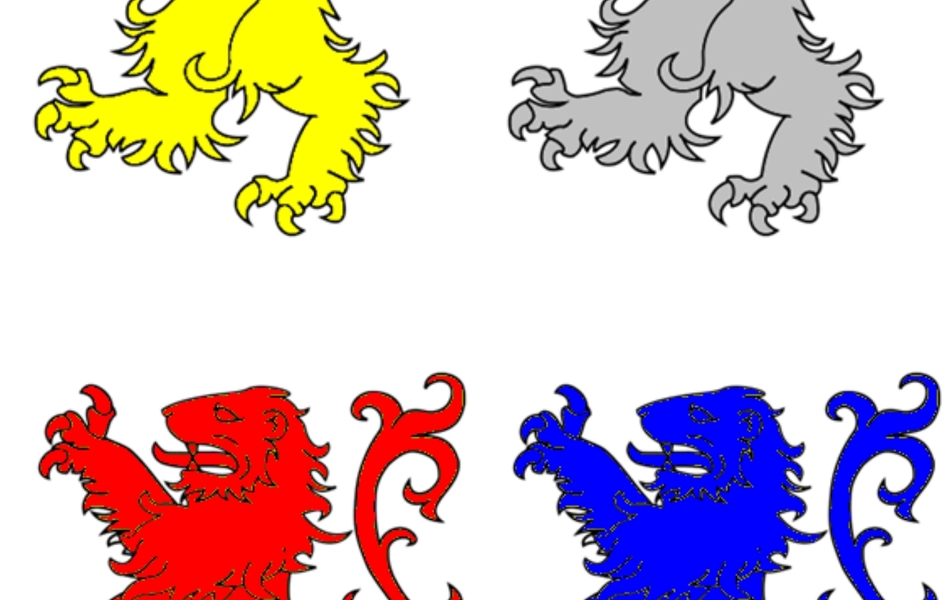 Quatre dragons colorisés.