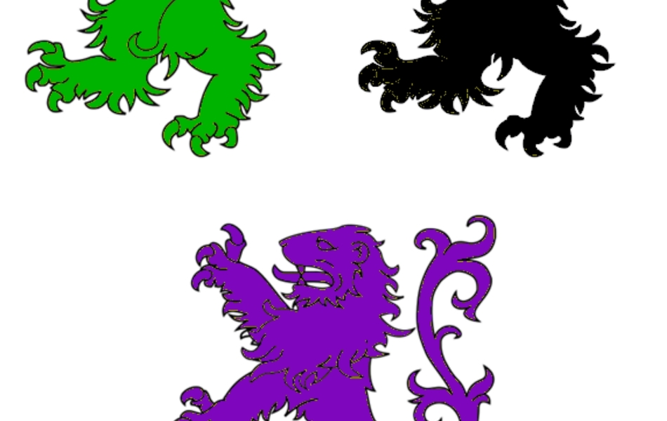 Trois dragons colorisés.