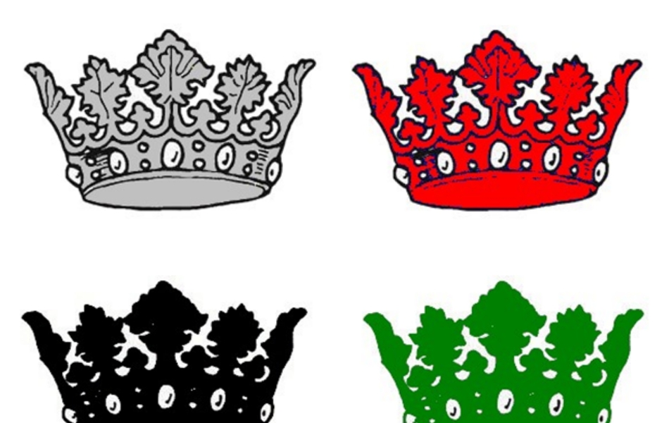 Sept couronnes colorisées.