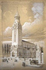 Gravure bichrome montrant la basilique de Notre-Dame de Lorette.